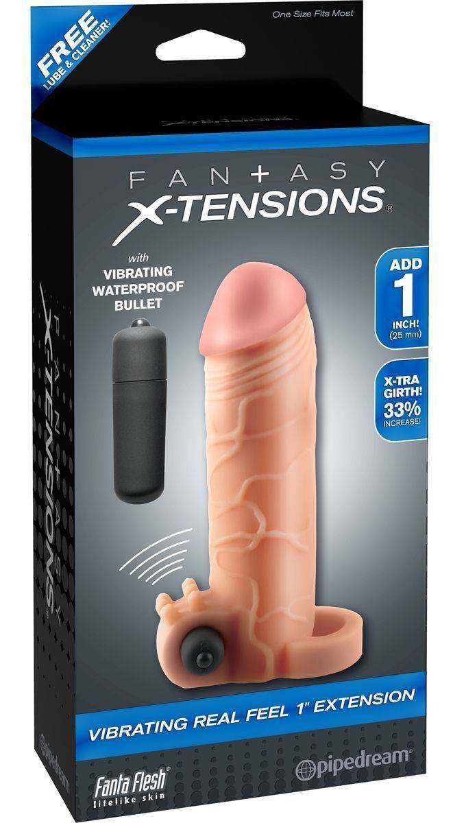 Вибронасадка с кольцом Fantasy X-tensions Vibrating Real Feel 1'' Extension телесная