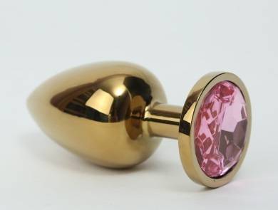 Анальная пробка 4sexdream металл 3,4х8,2 золото розовый страз 47006-1MM
