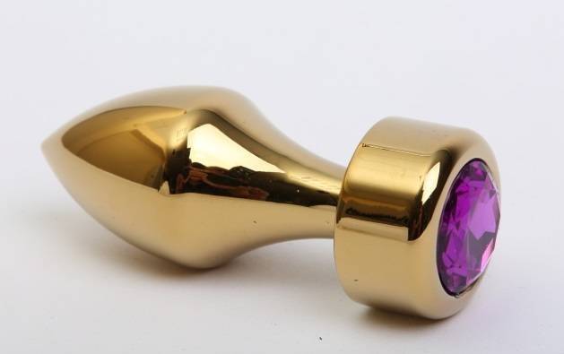 Анальная пробка 4sexdream металл золото с фиолетовым стразом 7,8х2,9см 47443-5MM
