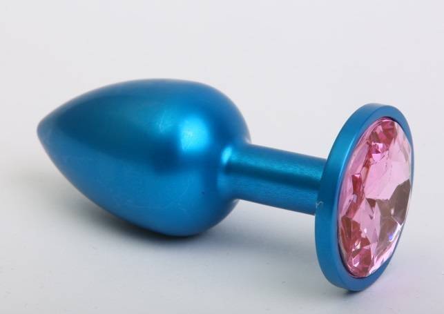 Анальная пробка 4sexdream металл синяя с розовым стразом 7,6х2,8см 47415-MM