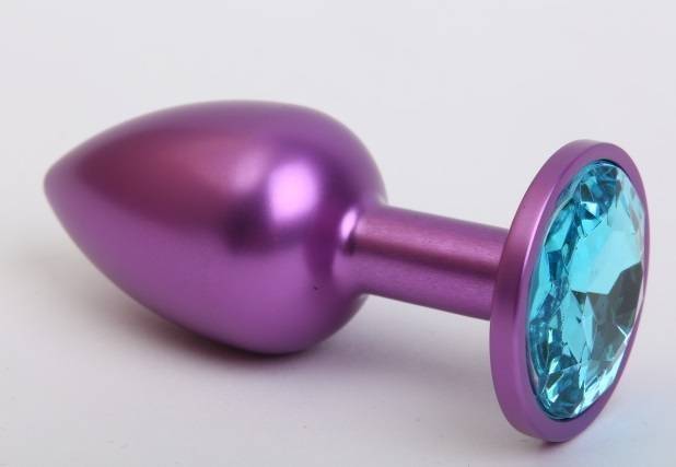 Анальная пробка 4sexdream металл фиолетовая с голубым стразом 7,6х2,8см 47413-1MM