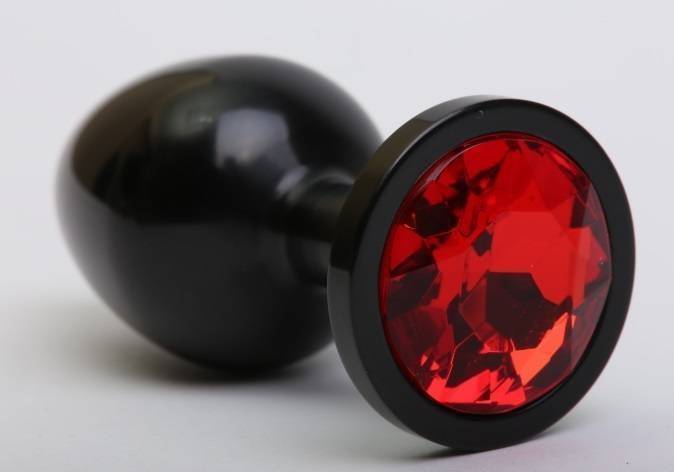 Анальная пробка 4sexdream металл черная с красным стразом 8,2х3,5см 47411-2MM