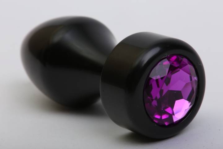 Анальная пробка 4sexdream металл черная с фиолетовым стразом 7,8х2,9см 47440-5MM
