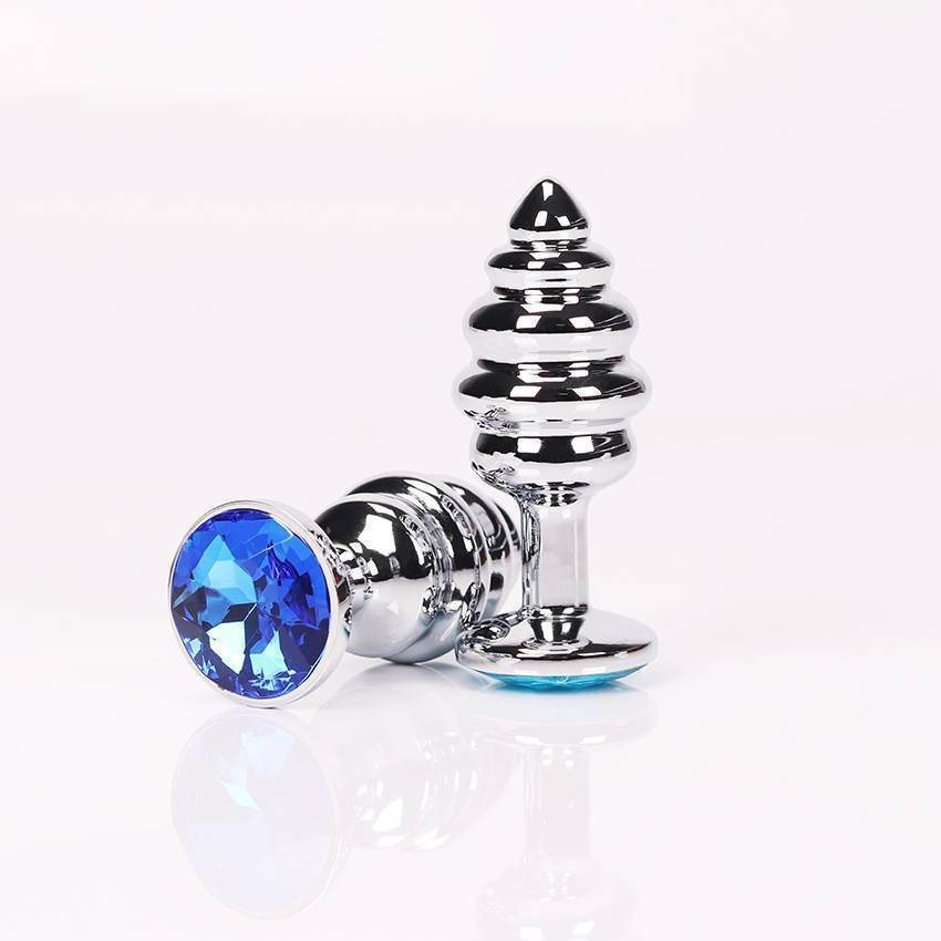 Анальная пробка 4sexdream фигурная 7,3 х 2,9 см синий страз размер-S 47146-MM