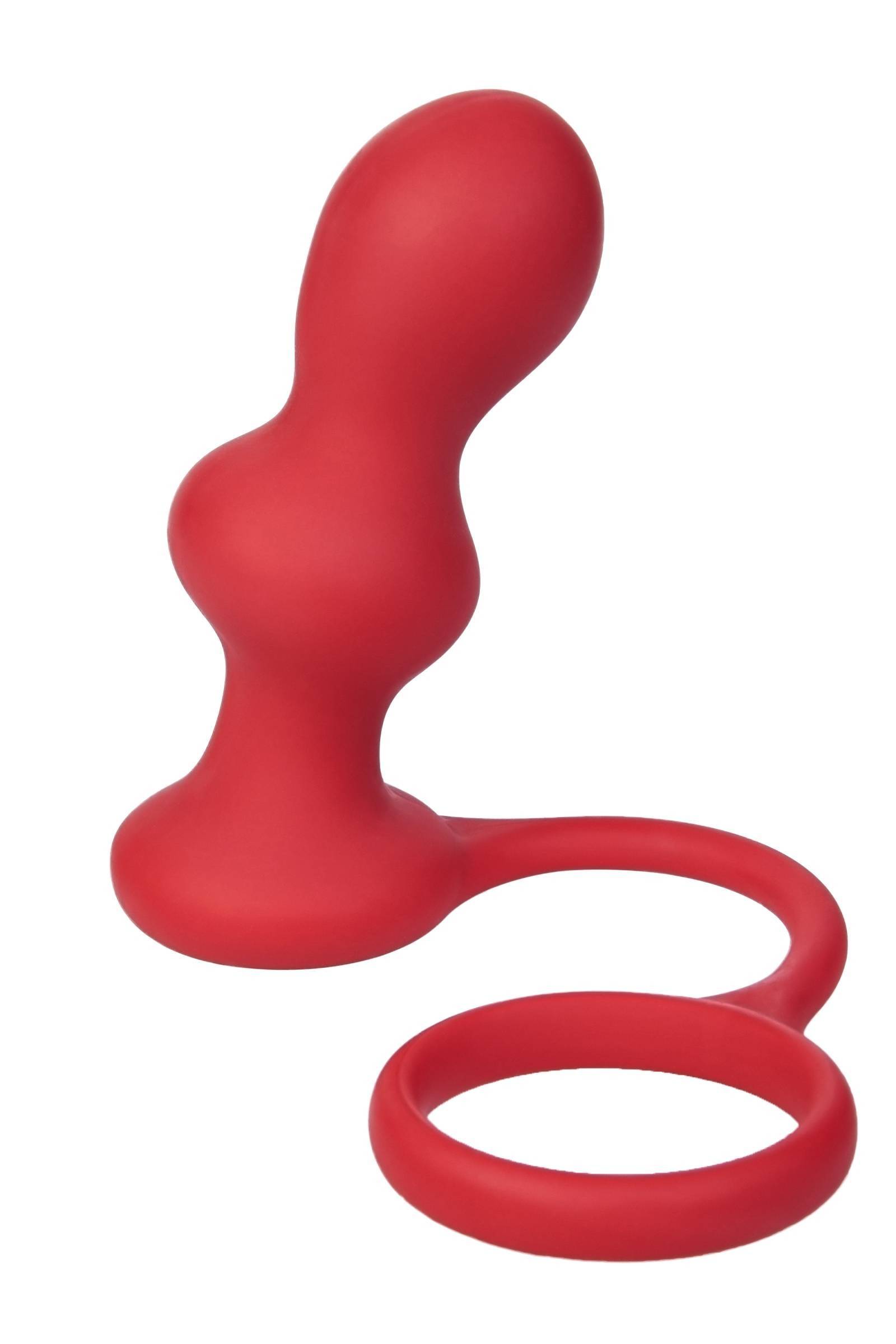 Анальная втулка TOYFA Black&Red с эрекционным кольцом, силиконовая, красная, 10 см