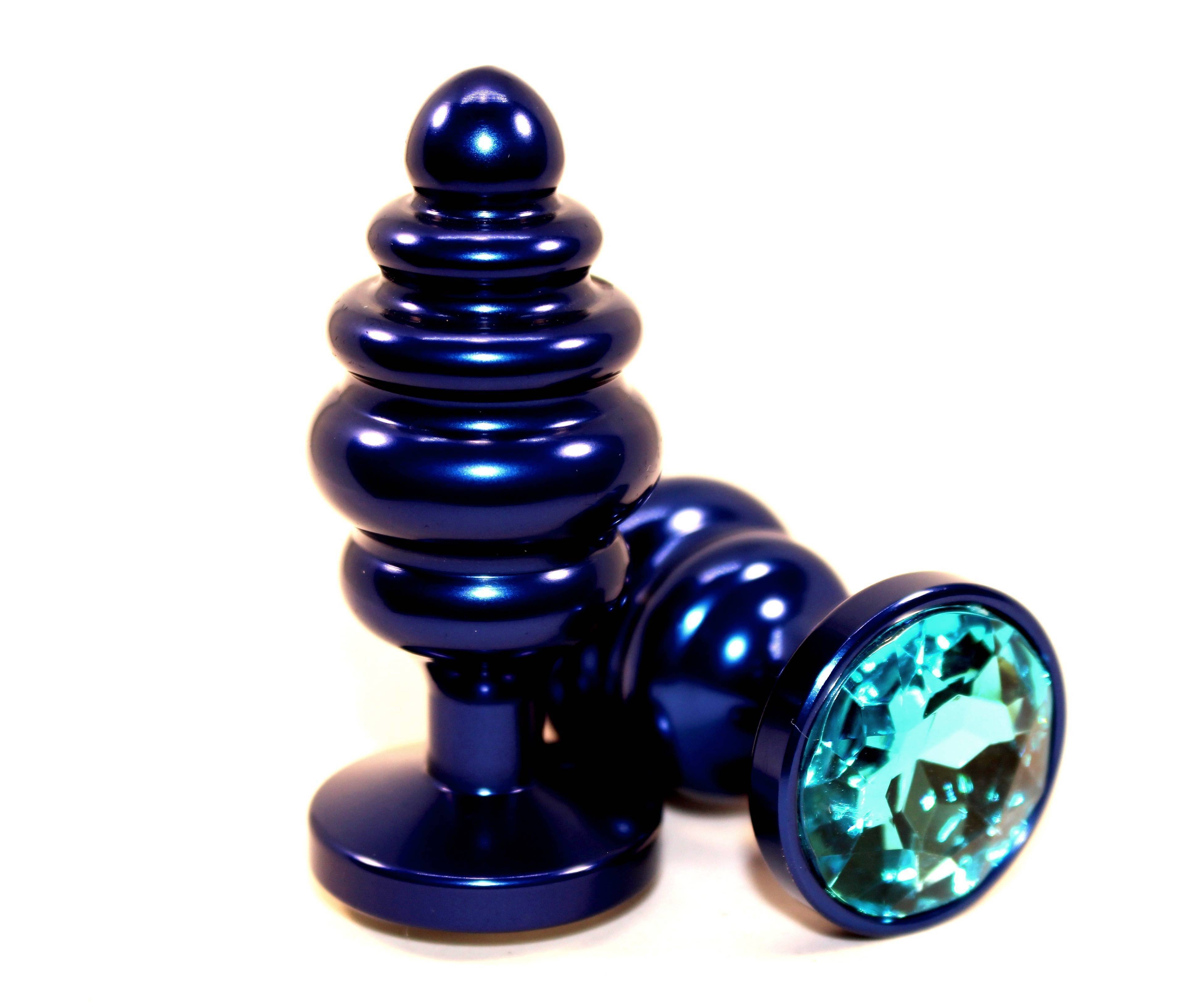 Анальная пробка 4sexdream металл 7,3х2,9см фигурная синяя голубой страз 47428-1MM
