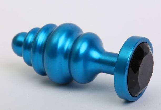 Анальная пробка 4sexdream металл 7,3х2,9см фигурная синяя черный страз 47428-8MM
