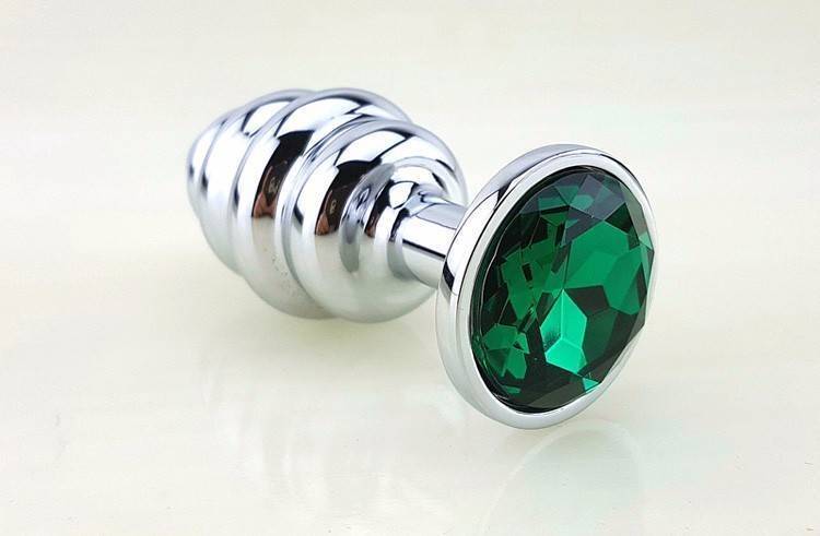Анальная пробка 4sexdream металл 8х3,5см фигурная зеленый страз 47144-2MM