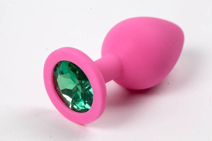 Анальная пробка 4sexdream силиконовая розовая с зеленым стразом 8,2 х 3,5 см 47128-MM