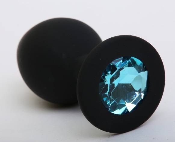 Анальная пробка 4sexdream силиконовая черная с голубым стразом 9,5х4см 47408-2MM