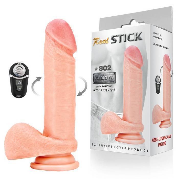 Ротатор RealStick #802 с пультом ДУ, телесный,10 режимов вибрации, перезаряжаемый, 17 см