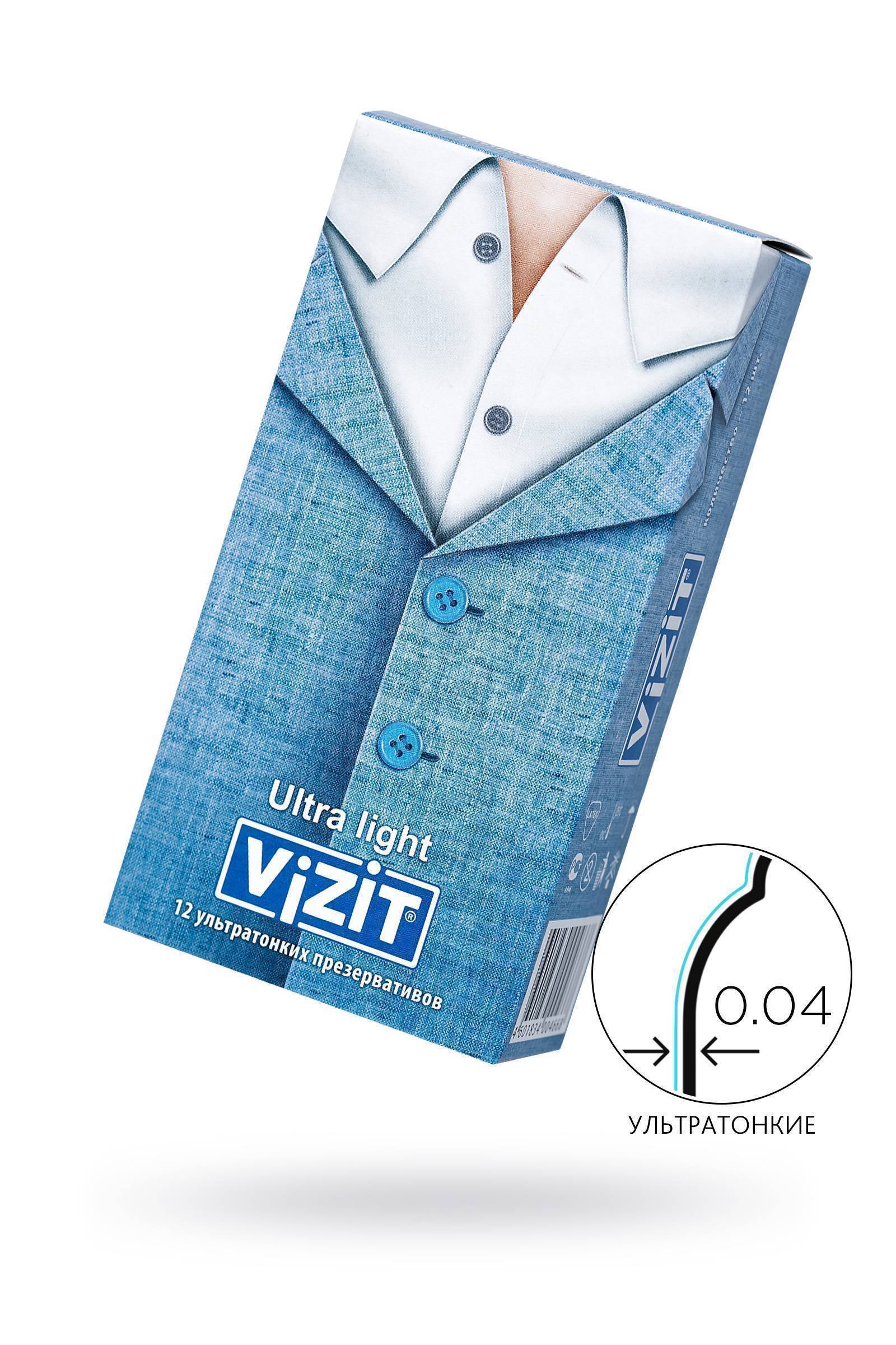Презервативы VIZIT Ultra light Ультратонкие 12 шт, латекс, 18 см