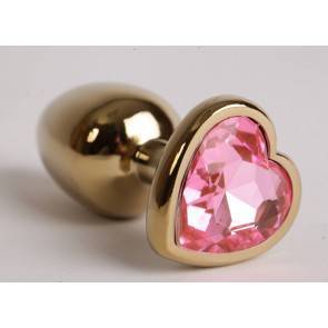 Анальная пробка 4sexdream золото 7,5 х 2,8 см с сердечком розовый страз размер-S 47193-MM