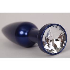 Анальная пробка 4sexdream металл 11,2х2,9см синяя с прозрачным стразом размер- L 47197-3-MM