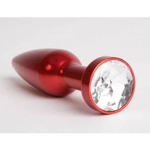 Анальная пробка 4sexdream металл 11,2х2,9см красная с прозрачным стразом размер-L 47199-3-MM