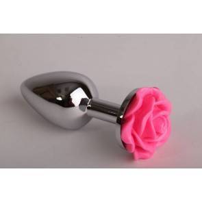 Красивая анальная пробка металл 4sexdream 7,6 х 2,8 см с розой розовая размер-S 47181-MM