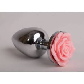 Красивая анальная пробка металл 4sexdream 7,6 х 2,8 см с розой светло-розовая размер-S 47183-MM