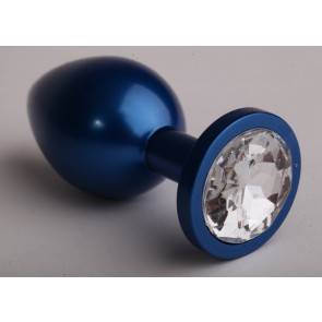 Анальная пробка 4sexdream металл 8,2 х 3,5см синяя с прозрачным стразом размер-S 47196-3-MM