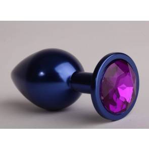 Анальная пробка 4sexdream металл 8,2 х 3,5см синяя с фиолетовым стразом размер-S 47196-MM