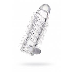 Насадка на пенис Штучки-дрючки с вибропулей, TPR, прозрачная, 13,4 см.