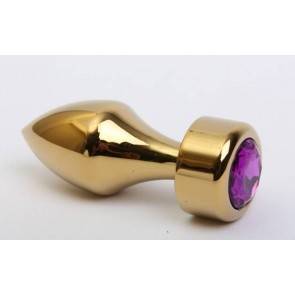 Анальная пробка 4sexdream металл золото с фиолетовым стразом 7,8х2,9см 47443-5MM