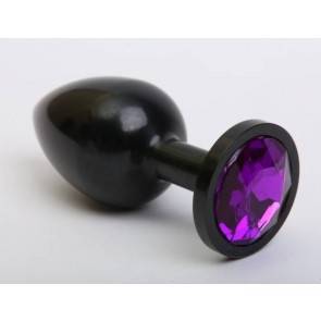 Анальная пробка 4sexdream металл черная с фиолетовым стразом 7,6х2,8см 47412-5MM
