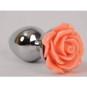 Красивая анальная пробка 4sexdream металлическая с розой цвет-лосось 2,8х7,6 47182-MM