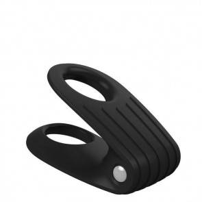 Эрекционное кольцо OVO двойное, инновационной формы с вибрацией, силиконовое, черное