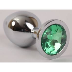 Анальная пробка 4sexdream серебряная с зеленым кристаллом 9,5х4см 47046-2-MM
