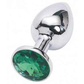 Анальная пробка 4sexdream серебряная с зеленым кристаллом S 2,8 х 7,6 47046-MM
