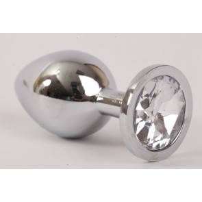 Анальная пробка 4sexdream серебряная с прозрачным кристаллом M 3,4х8,2 47064-1-MM