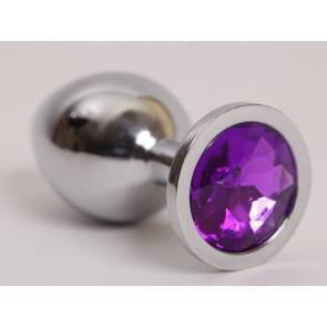 Анальная пробка 4sexdream серебряная с фиолетовым кристаллом L 9,5х4см 47020-2-MM