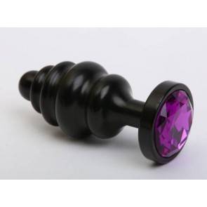 Анальная пробка 4sexdream фигурная 3,5 х 8,2 см металл черная фиолетовый страз 47474-5MM
