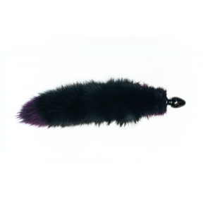Анальная пробка с фиолетовым лисьим хвостом черного цвета диам.32мм