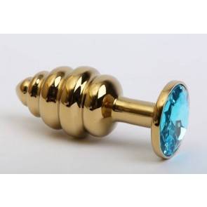 Анальная пробка 4sexdream металл 7,3х2,9см фигурная золото голубой страз 47425-1MM