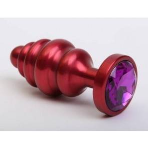 Анальная пробка 4sexdream металл 7,3х2,9см фигурная красная фиолетовый страз 47426-5MM