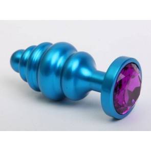 Анальная пробка 4sexdream металл 7,3х2,9см фигурная синяя фиолетовый страз 47428-5MM