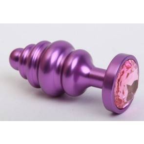 Анальная пробка 4sexdream металл 7,3х2,9см фигурная фиолетовая розовый страз 47429-MM