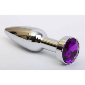 Анальная пробка 4sexdream металл серебро с фиолетовым стразом 11,2х2,9см 47437-5MM