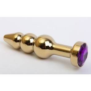 Анальная пробка 4sexdream металл фигурная елочка золото с фиолетовым стразом 11,2х2,9см 47436-5MM