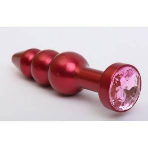 Анальная пробка 4sexdream металл фигурная елочка красная с розовым стразом 47431-MM
