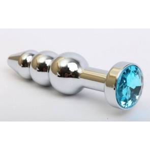Анальная пробка 4sexdream металл фигурная елочка серебро с голубым стразом 11,2х2,9см 47435-1MM
