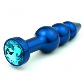 Анальная пробка 4sexdream металл фигурная елочка синяя с голубым стразом 11,2х2,9см 47430-1MM