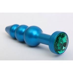 Анальная пробка 4sexdream металл фигурная елочка синяя с зеленым стразом 11,2х2,9см 47430-6MM