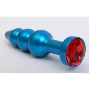 Анальная пробка 4sexdream металл фигурная елочка синяя с красным стразом 11,2х2,9см 47430-2MM