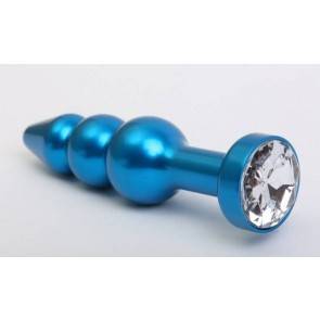 Анальная пробка 4sexdream металл фигурная елочка синяя с прозрачным стразом 11,2х2,9см 47430-4MM