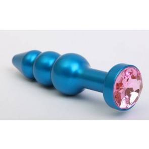 Анальная пробка 4sexdream металл фигурная елочка синяя с розовым стразом 11,2х2,9см 47430-MM