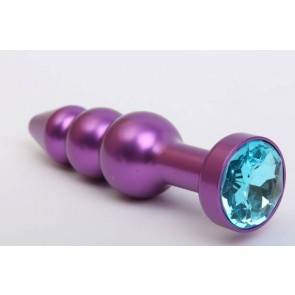 Анальная пробка 4sexdream металл фигурная елочка фиолетовая с голубым стразом 11,2х2,9см 47433-1MM