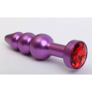 Анальная пробка 4sexdream металл фигурная елочка фиолетовая с красным стразом 11,2х2,9см 47433-2MM
