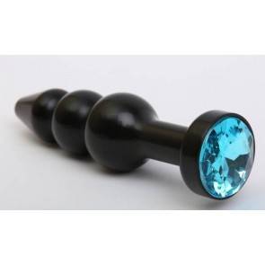 Анальная пробка 4sexdream металл фигурная елочка черная с голубым стразом 11,2х2,9см 47432-1MM